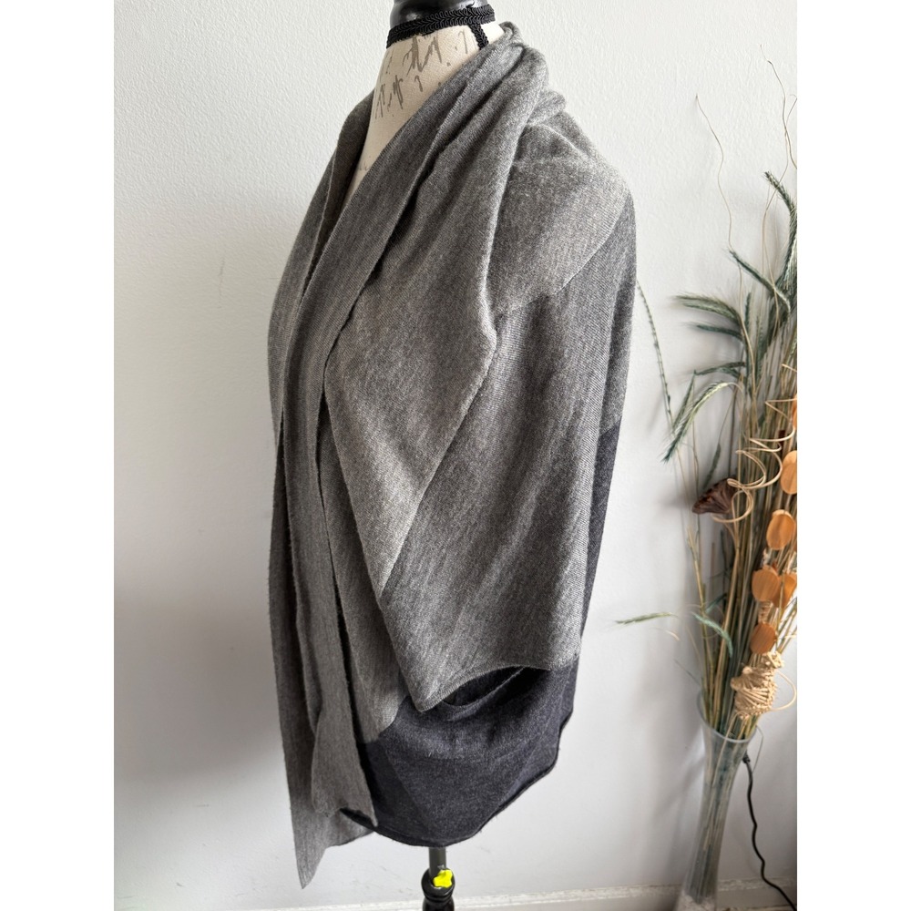 Eileen Fisher 100% Royal Alpaca Grey Colorblock Open Front Cardigan Wrap XL - Picture 3 of 7